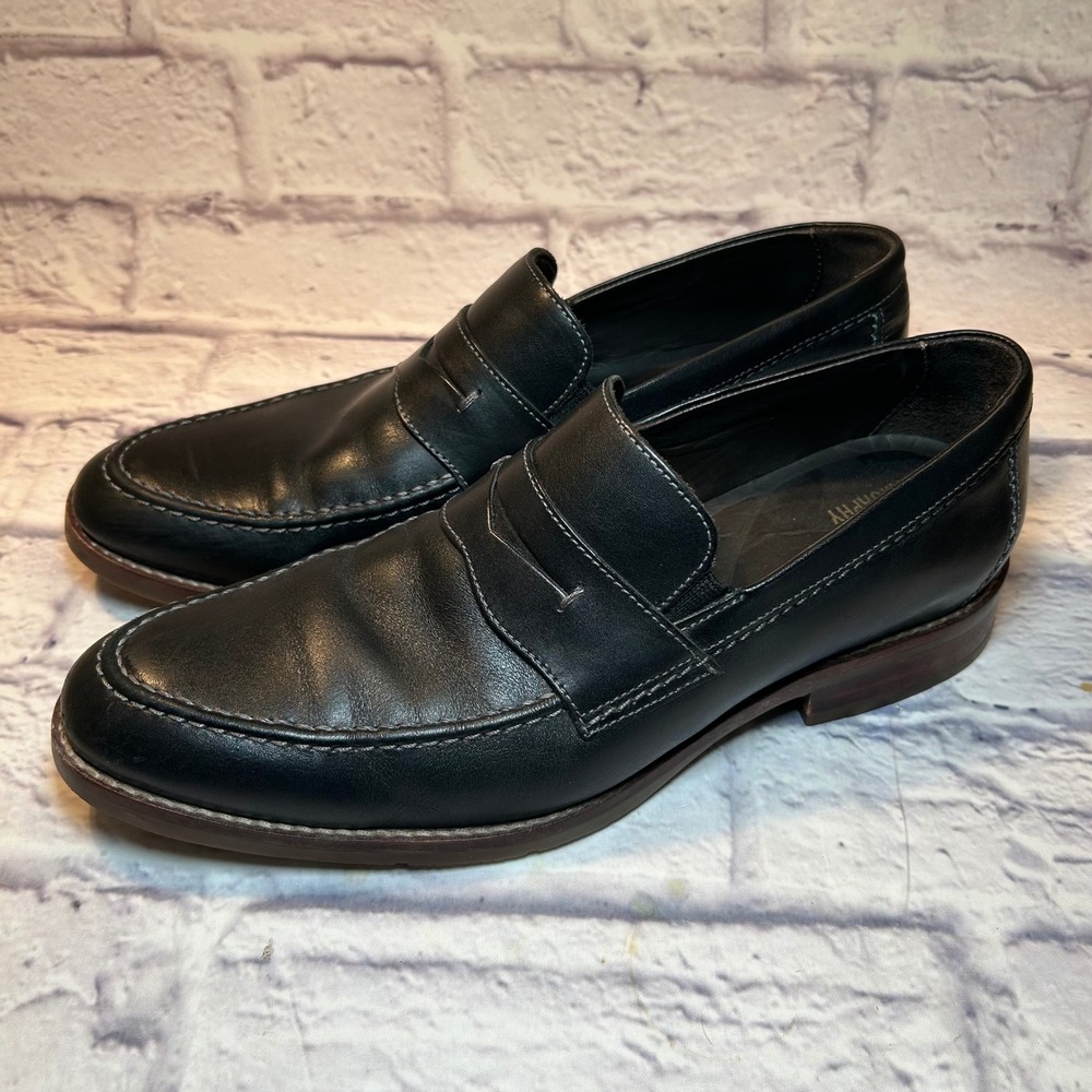 Johnston & Murphy 59-1381 Mens 10 M Black Leather Penny Loafers Slip On Shoes